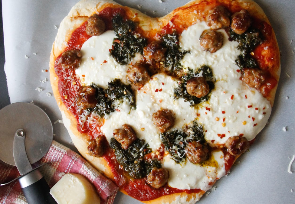 Heart-shaped pizza for two