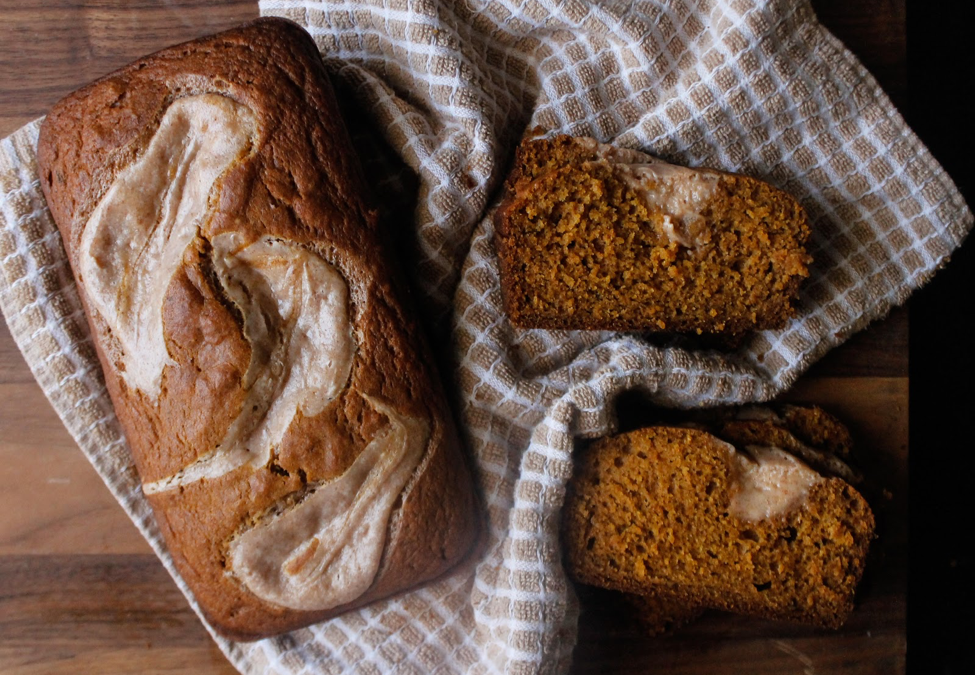 Pumpkin Bread with Cinnamon Cream Cheese Swirl